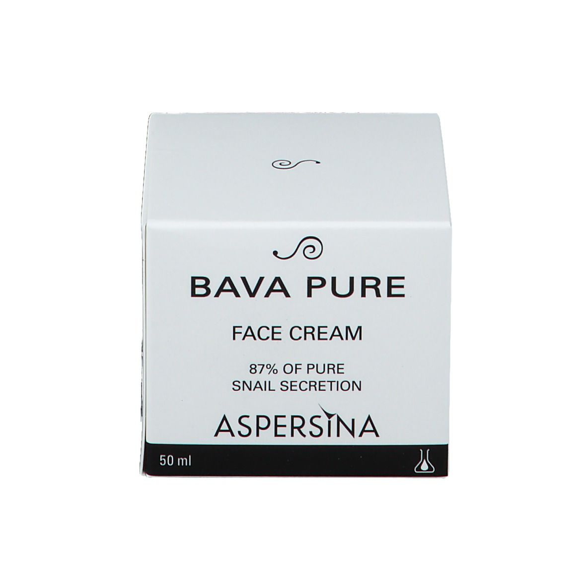 Boîte blanche avec inscription : Bava Pure Face Cream, Aspersina, 50 ml.