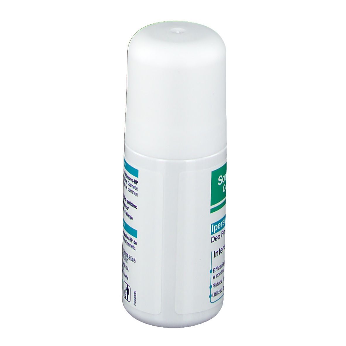 Roll-on blanc. Étiquette verte et blanche avec nom du produit et texte. Marque : Somatoline Cosmetic.