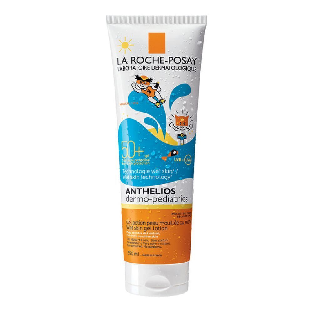 La Roche-Posay Anthelios Dermokids W Gel SPF 50+ Tube. Gel-Sonnencreme für Kinder. Mit Illustrationen und Texten.