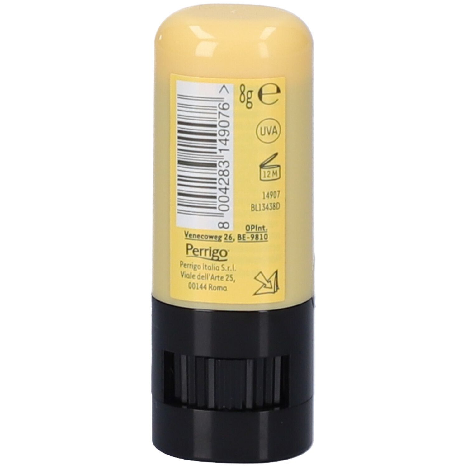 Rückseite ANGSTROM Protect Sonnenstift LSF 50, 8g, mit Barcode und Herstellerangaben.