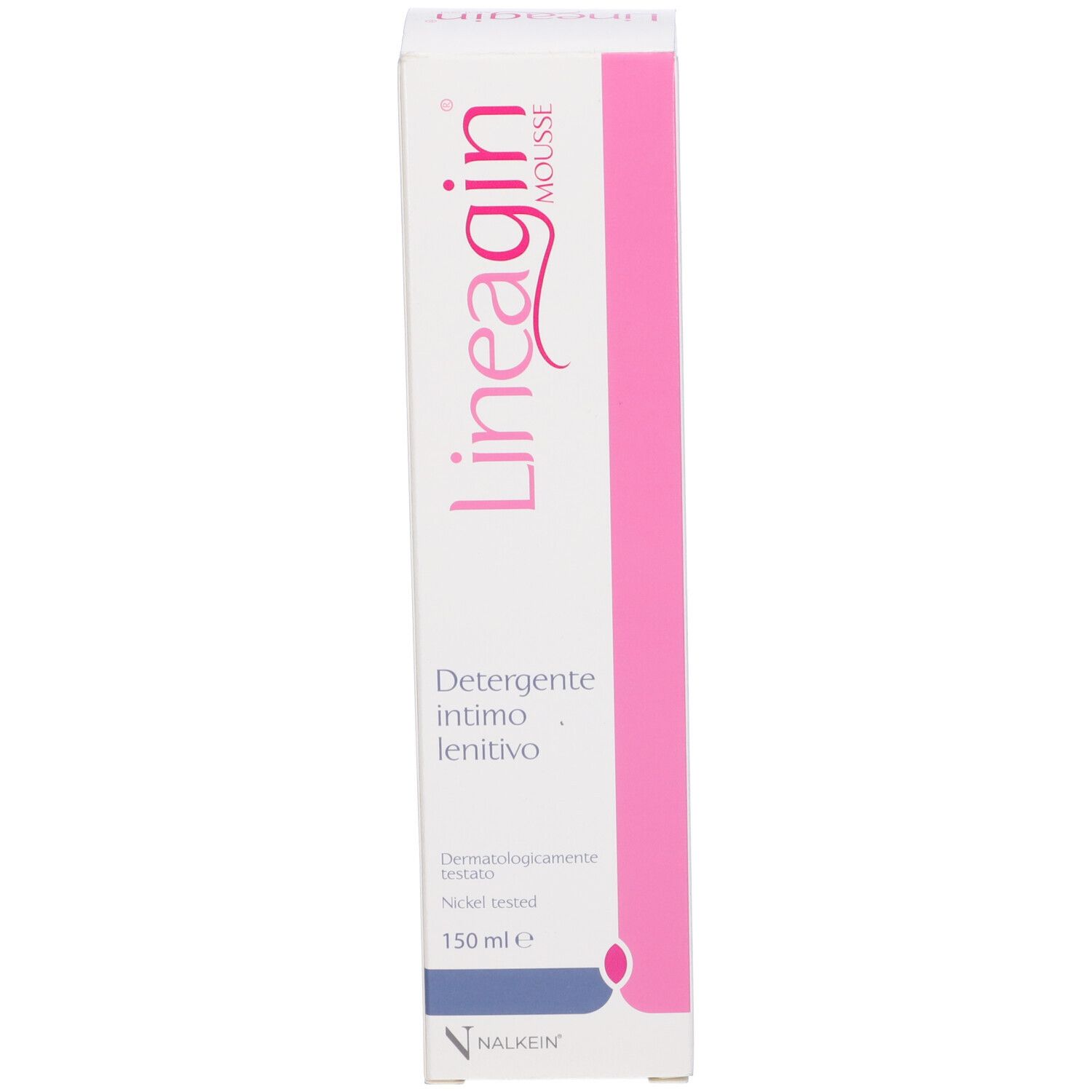Boîte rose. Inscription : Lineagin Mousse. Texte en italien. 150 ml.