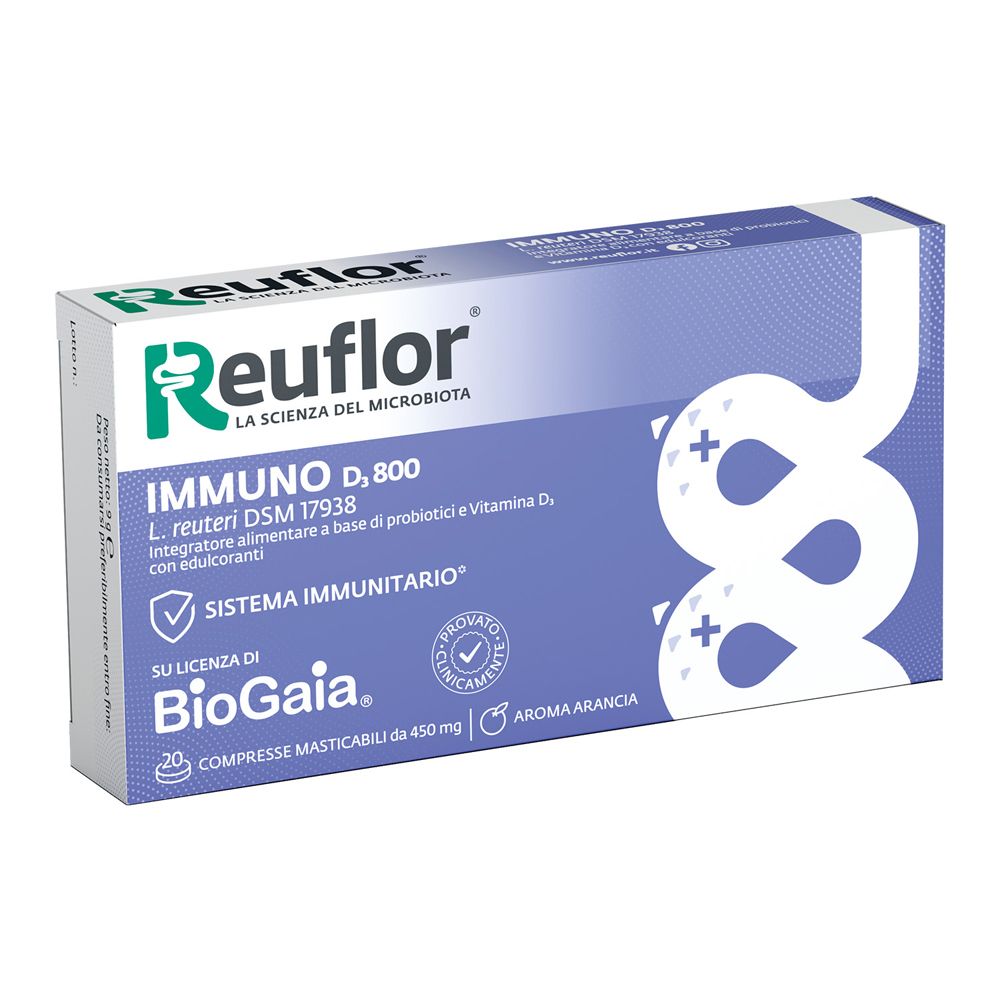 Boîte Reuflor D3 800 de 20 comprimés à croquer pour le système immunitaire.