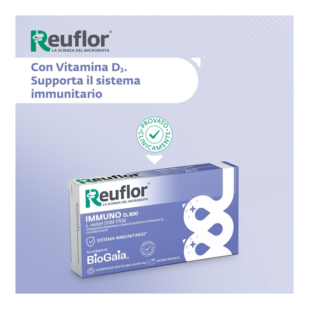Boîte Reuflor D3 800 avec Vitamine D3 pour soutenir le système immunitaire.