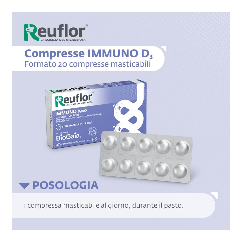 Comprimés à croquer Reuflor D3 800, 20 pièces et blister.