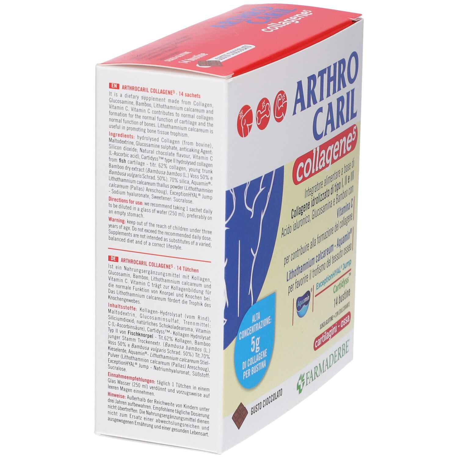 Arthrocaril Collagene 5: Rückseite der Packung mit Inhaltsstoffen und Anwendungshinweisen.