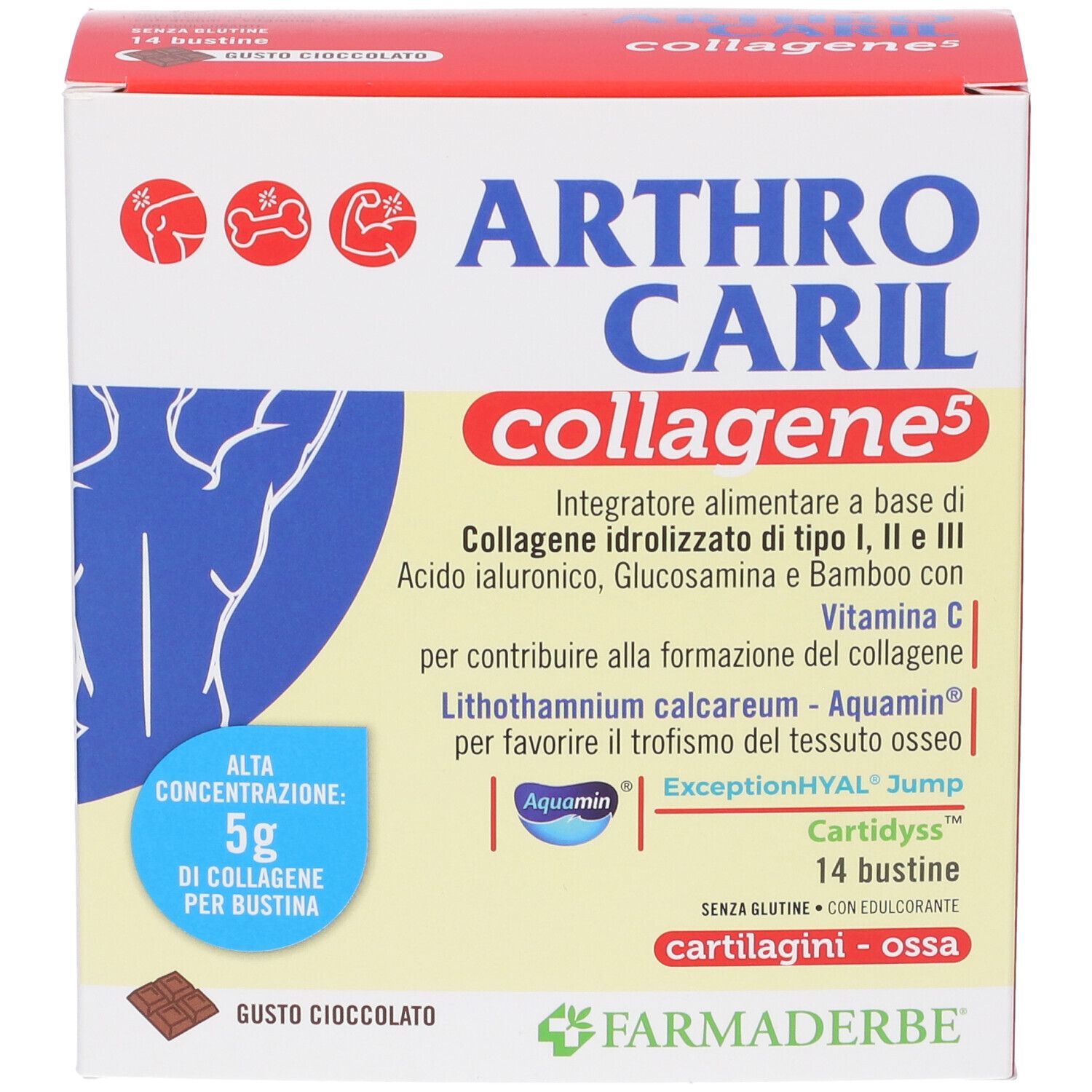 Arthrocaril Collagene 5: Vorderseite der Packung mit Produktname und Hauptinhaltsstoffen.