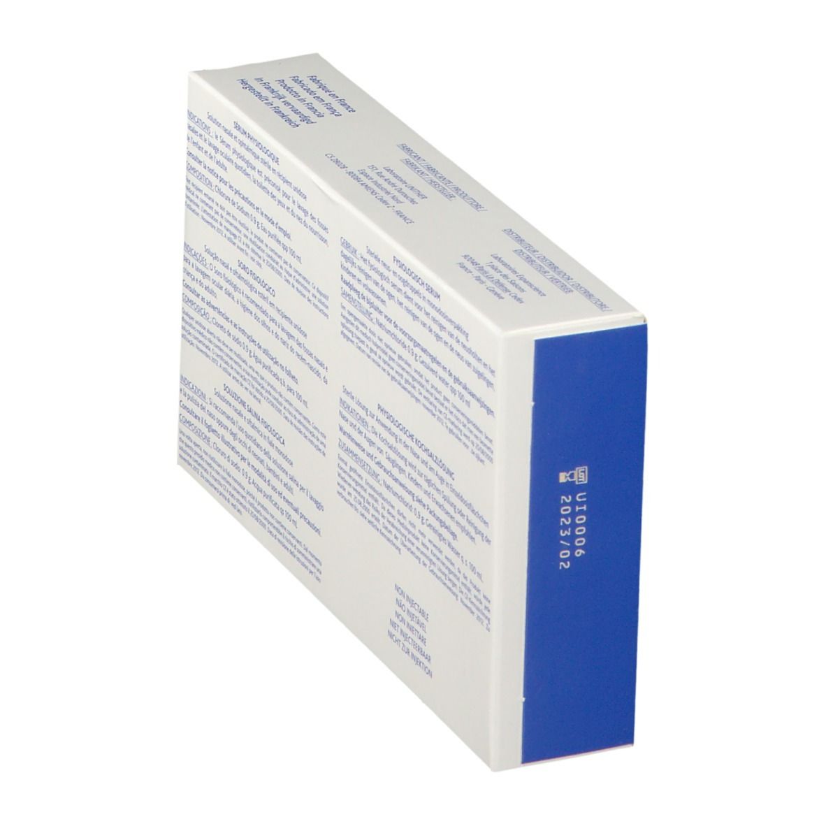 Schrägansicht der Mustela-Verpackung. Text in Deutsch, Französisch, Italienisch und Niederländisch. Informationen zum Produkt.
