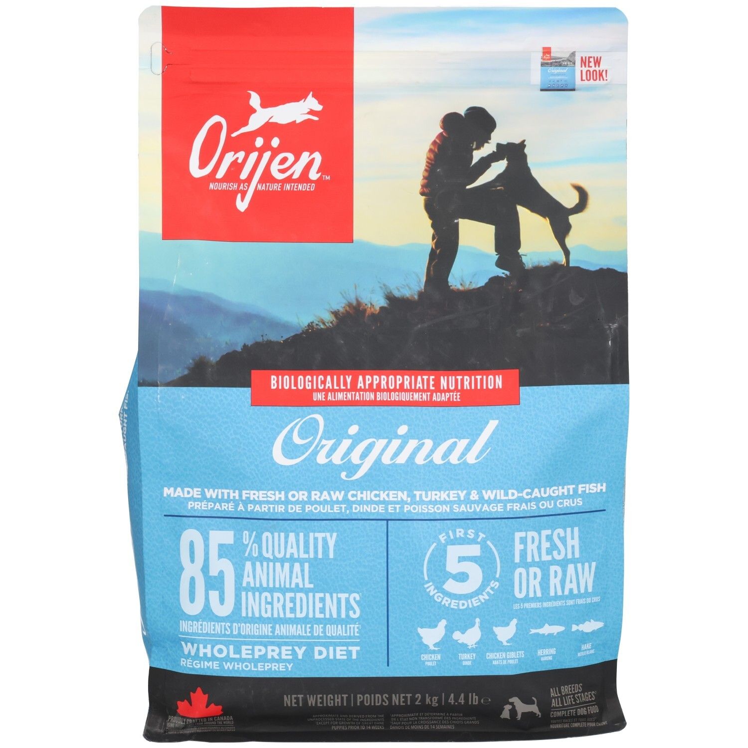 Sac de nourriture pour chien "Orijen Original", 85% d'ingrédients d'origine animale.