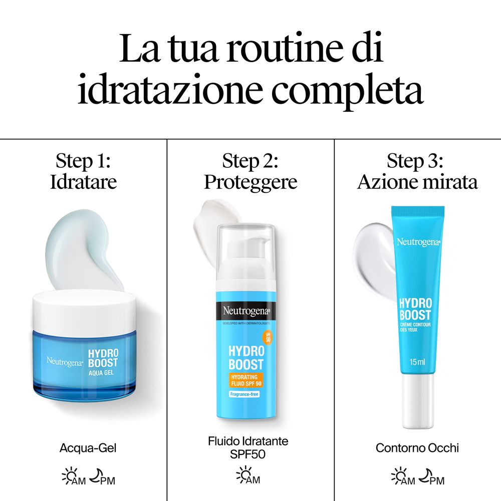 Neutrogena Hydro Boost Routine: Aqua-Gel, Feuchtigkeitsspendendes Fluid, Augencreme-Gel.