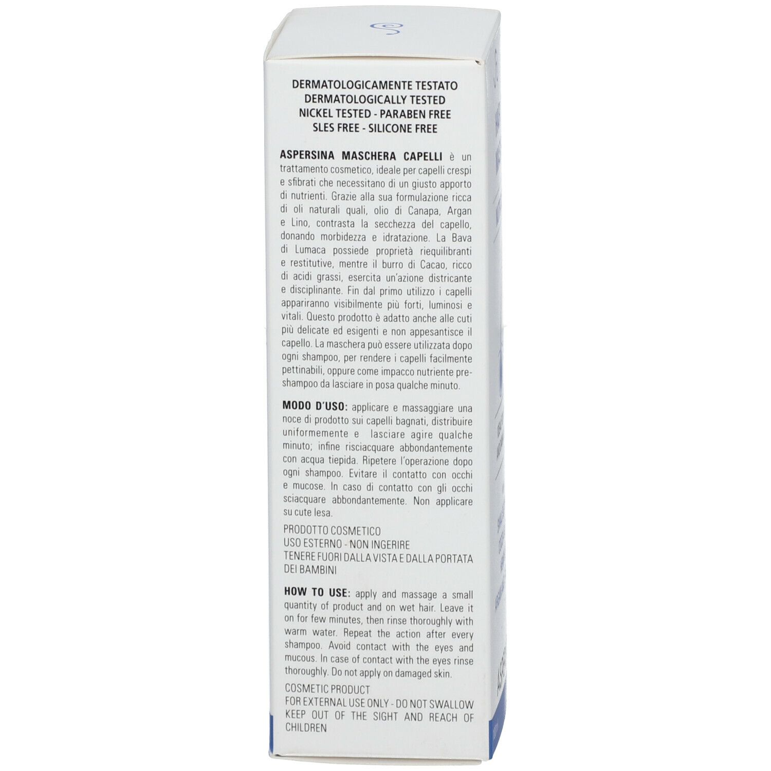 Emballage en carton. Texte : Mode d'emploi, ingrédients. Marque : ASPERSINA. 100 ml.