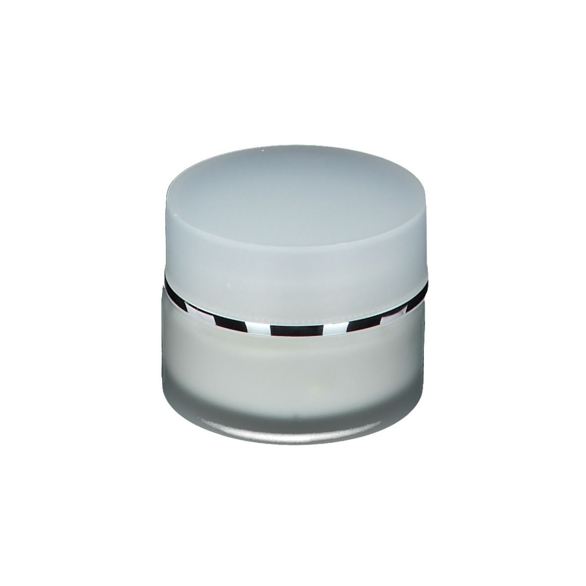 Pot de crème avec couvercle. Inscription : Collagenal Sleeping Beauty Crema Viso Notte. Pot blanc avec anneau argenté.