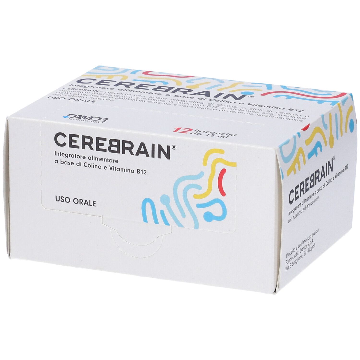 Boîte de CEREBRAIN® Flaconcini. Inscriptions et logo visibles. 12 flacons.