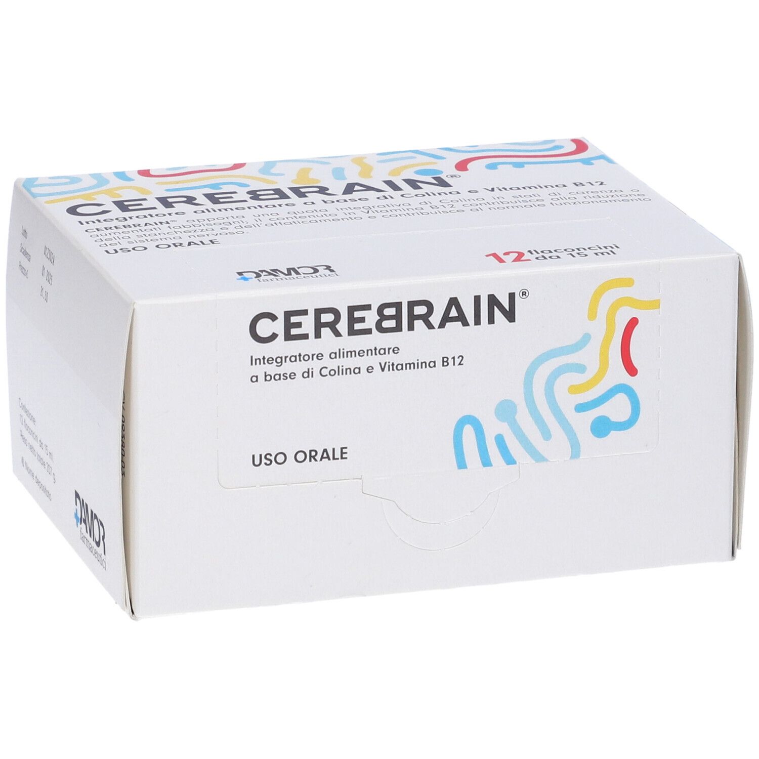 Boîte CEREBRAIN® Flaconcini. Nom et logo du produit visibles. 12 flacons.
