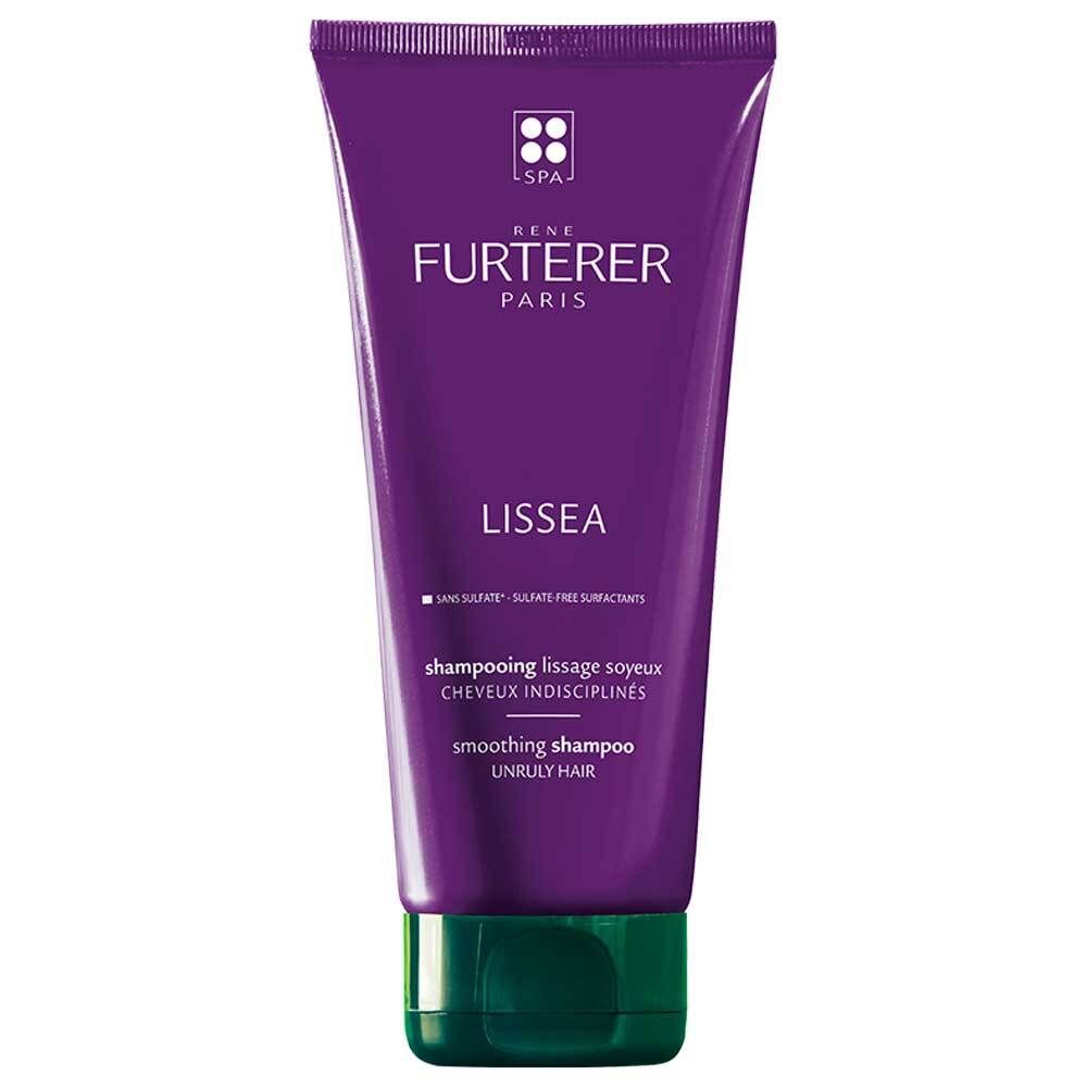 Lila Shampoo-Tube mit grünem Deckel. Schriftzug: RENE FURTERER PARIS, LISSEA, Smoothing Shampoo für widerspenstiges Haar.