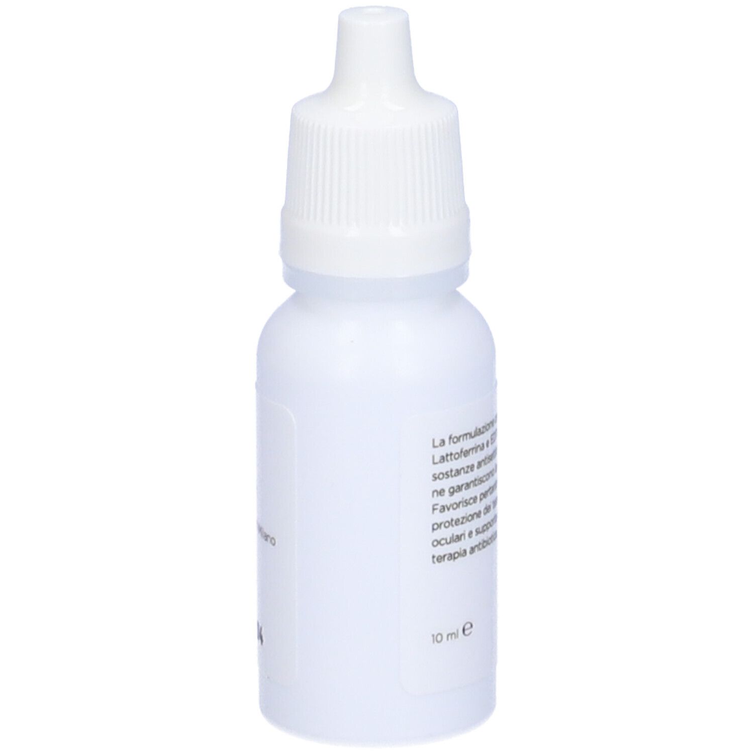 Weiße Flasche Theraoftal Protect. Tropfflasche mit weißem Verschluss. Text und Logo auf der Flasche.