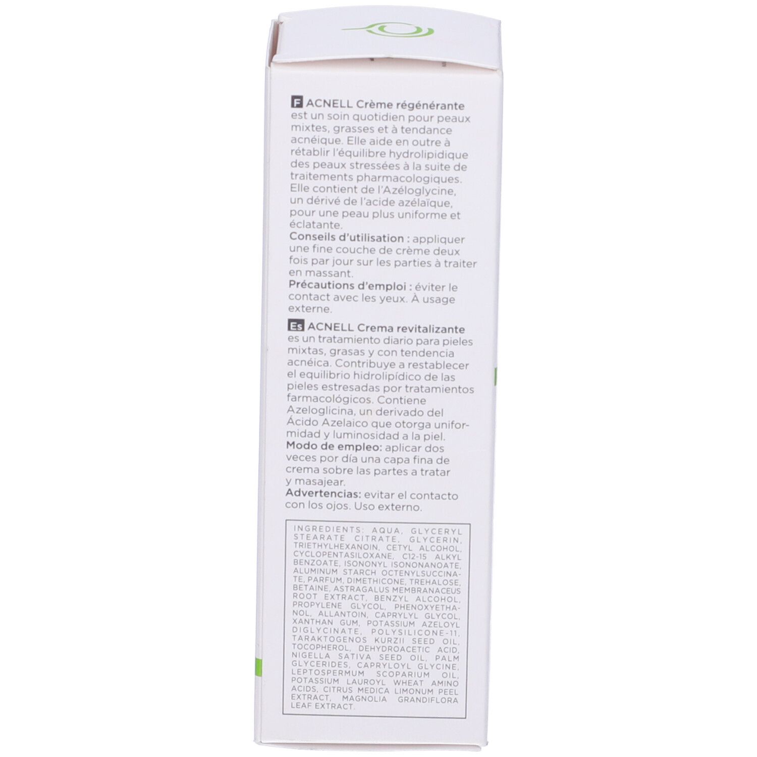 Rückseite der Schachtel. Text in Italienisch und Englisch. Inhaltsstoffe, Anwendungshinweise. CANOVA.