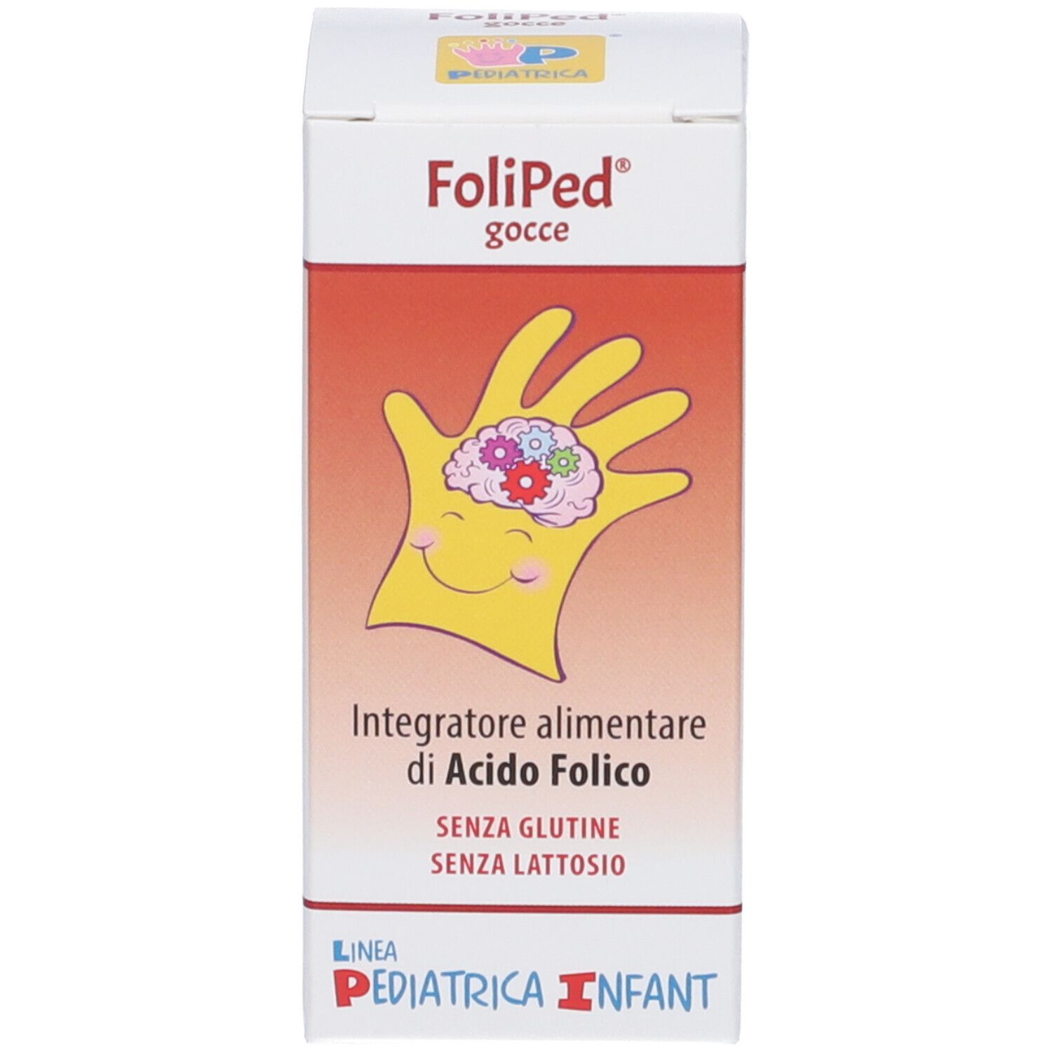 Emballage du produit. Boîte avec nom du produit et illustration d'une main avec un cerveau.