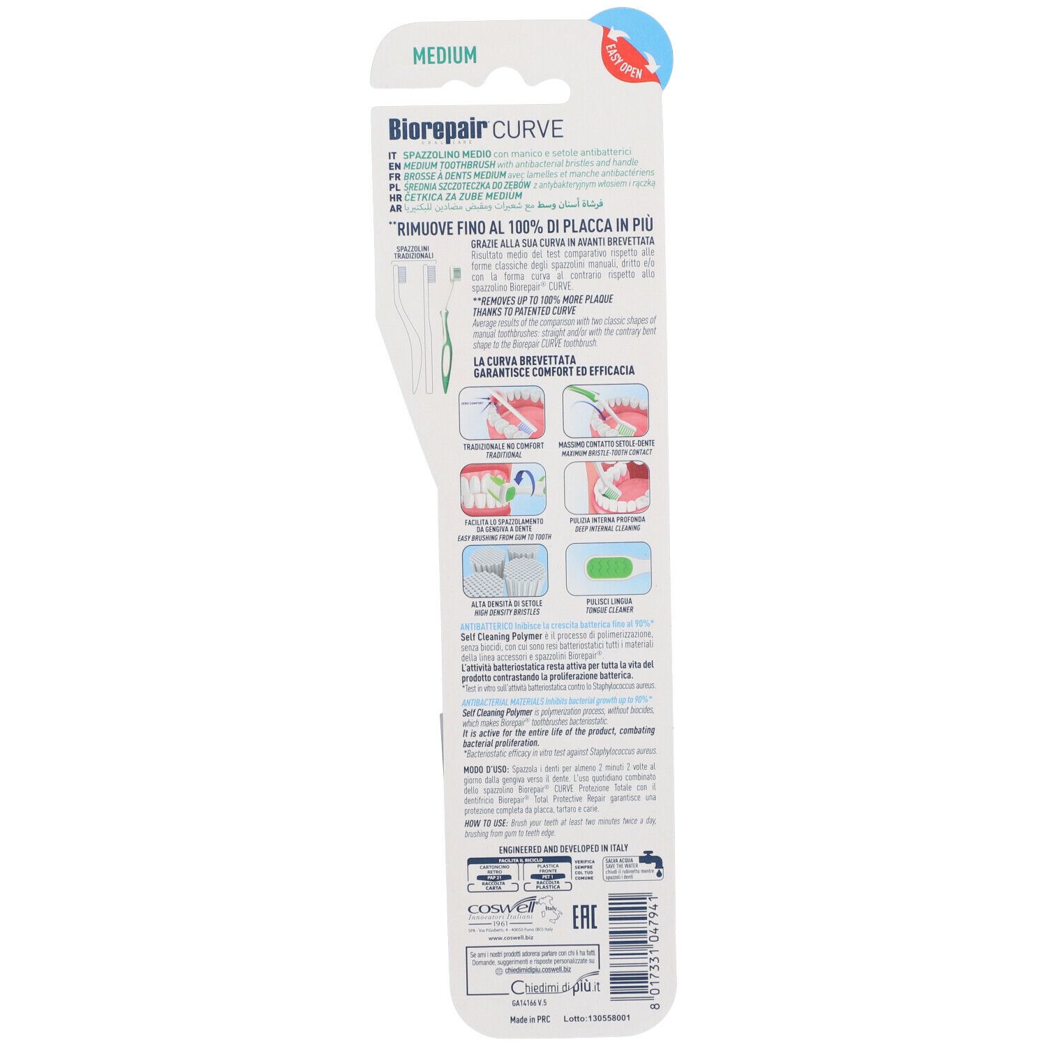 Dos de l'emballage avec informations produit, illustrations et nom de la marque Biorepair.