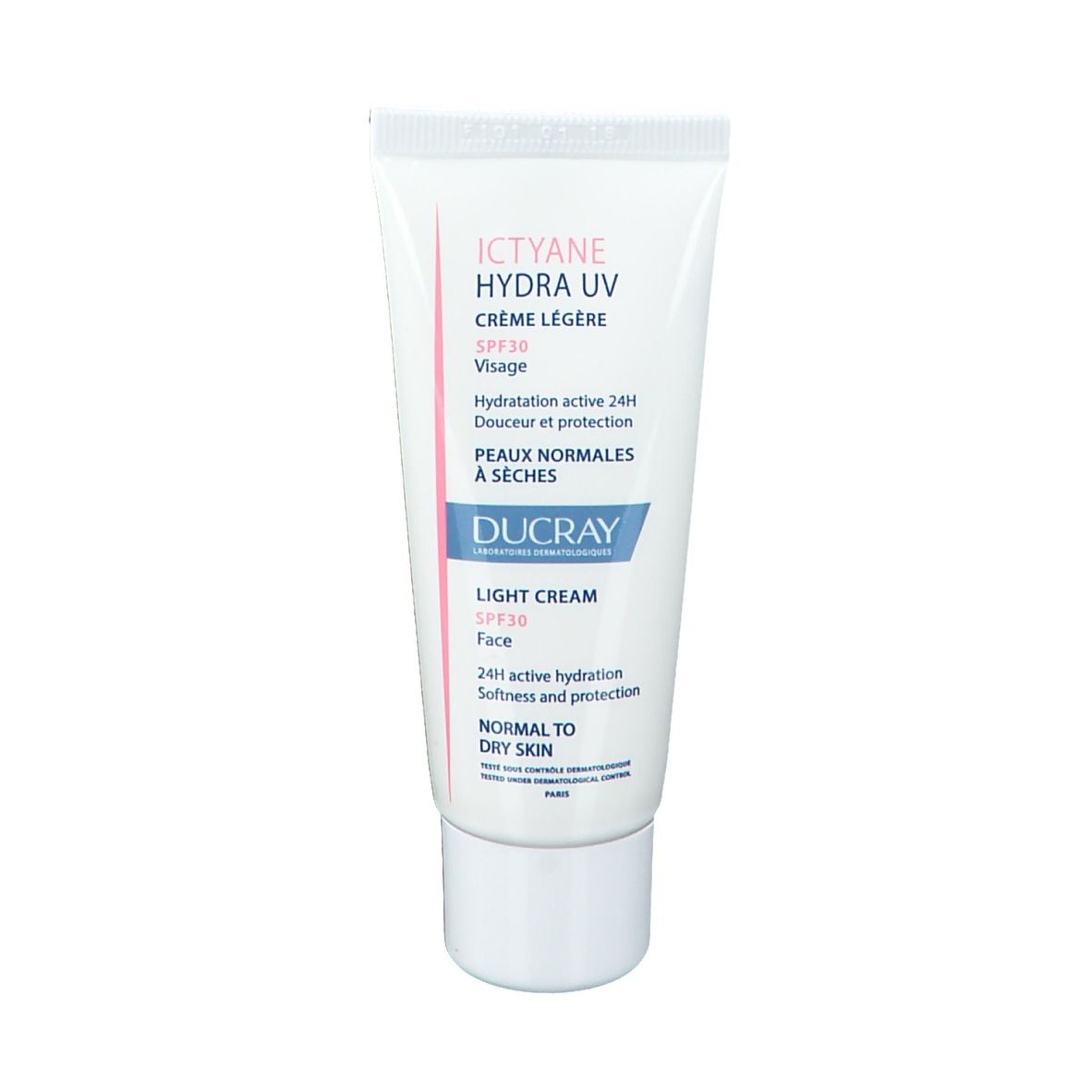 Tube blanc Ictyane Hydra UV Crème Légère SPF30. Pour peaux normales à sèches.