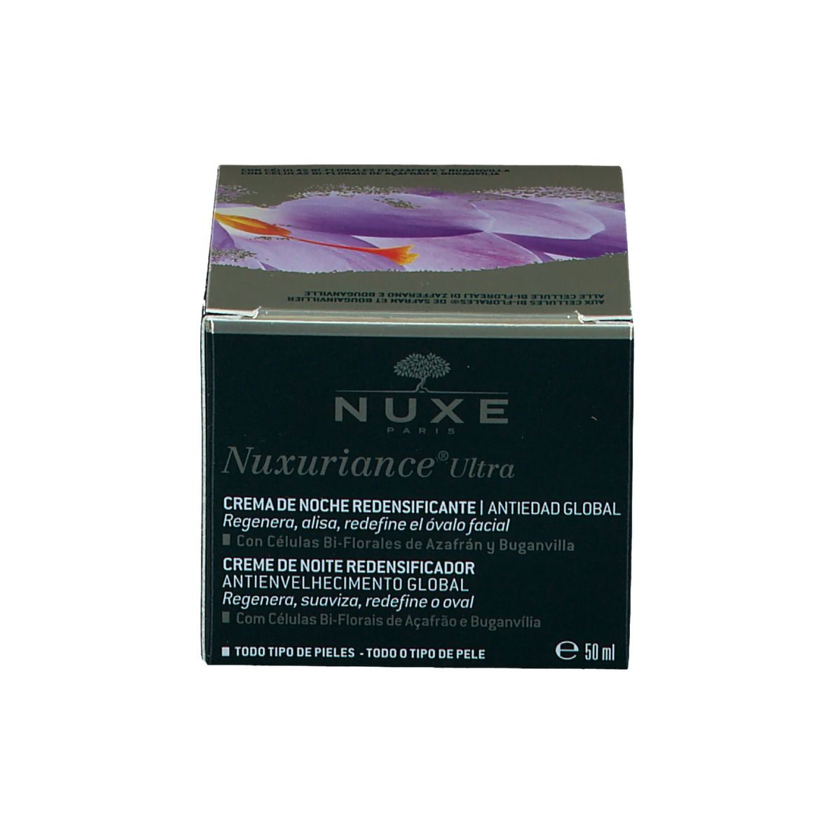 Emballage du produit avec boîte. Inscription: NUXE, Nuxuriance Ultra, crème de nuit.