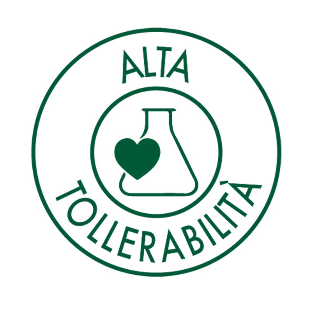 Runder Aufkleber mit grünem Rand. Text: ALTA TOLLERABILITÀ.