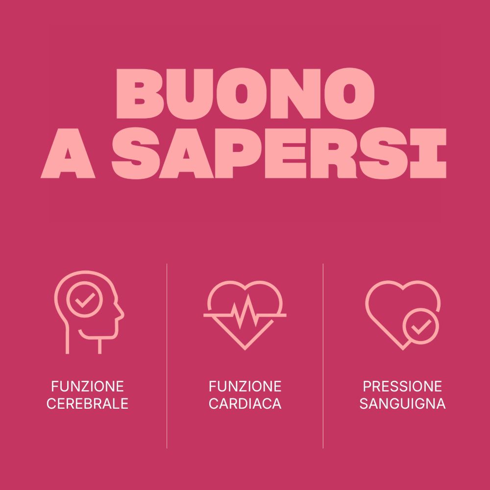 Rosa Hintergrund mit Symbolen für Gehirnfunktion, Herzfunktion und Blutdruck. Text in italienischer Sprache.
