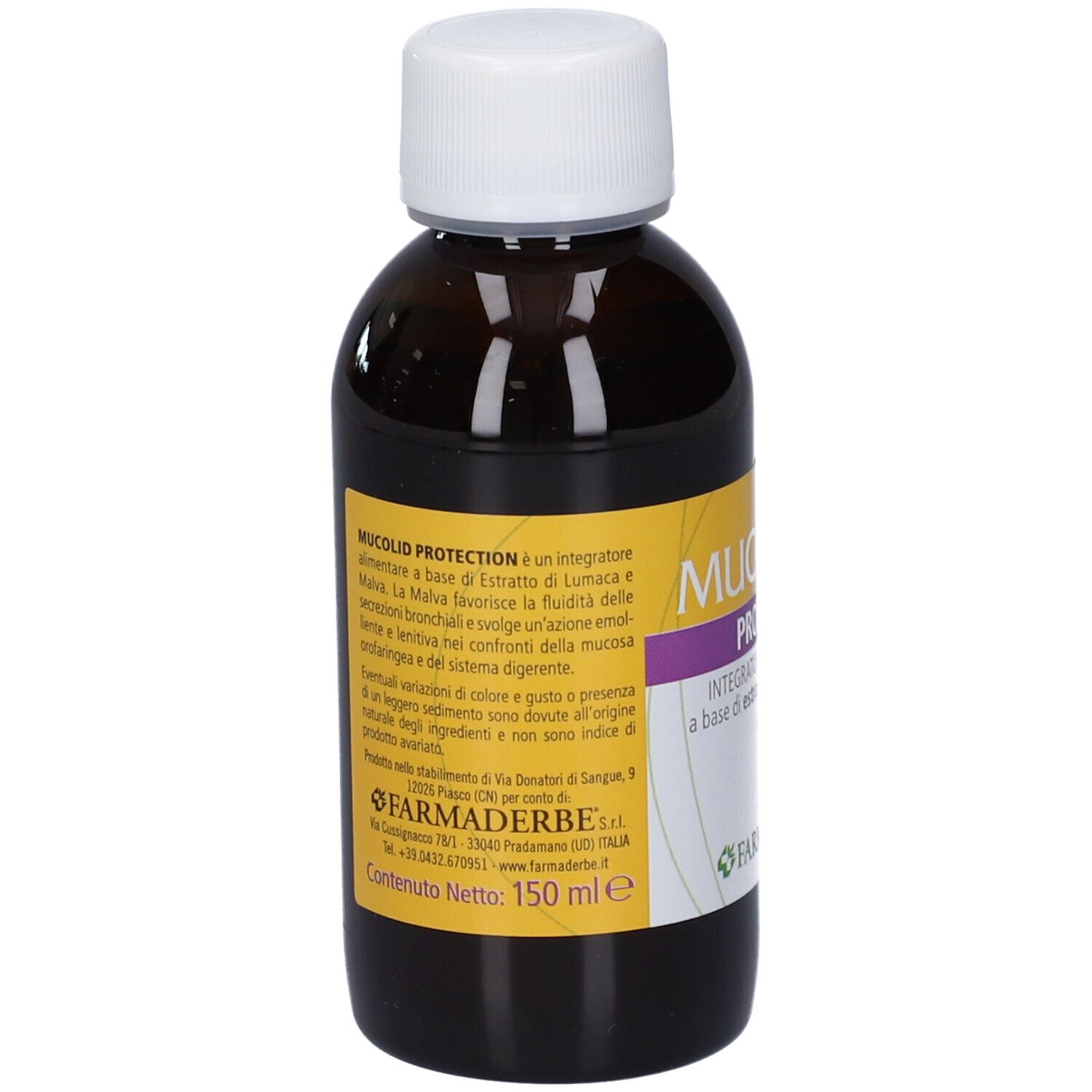 Flasche MUCOLIO PROTECTION von Farmaderbe, 150 ml, Nahrungsergänzungsmittel.