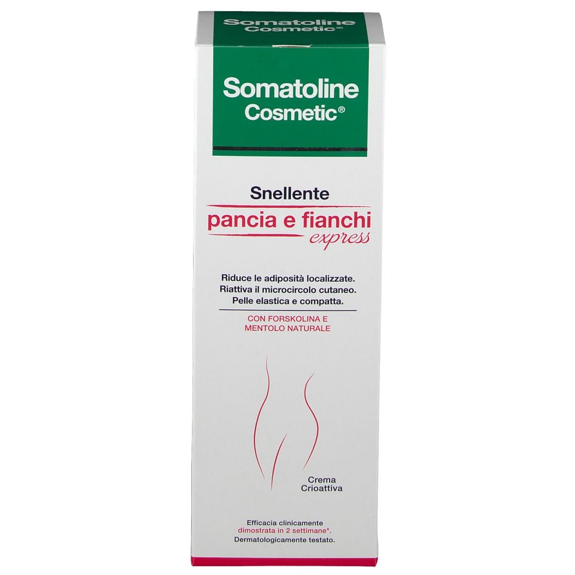 Produktverpackung. Aufschrift: Somatoline Cosmetic, Snelente pancia e fianchi express.