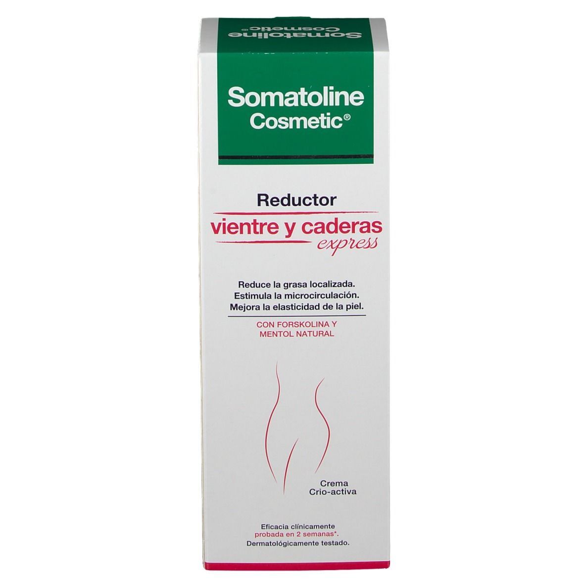 Produktverpackung. Aufschrift: Somatoline Cosmetic, Reductor vientre y caderas express.
