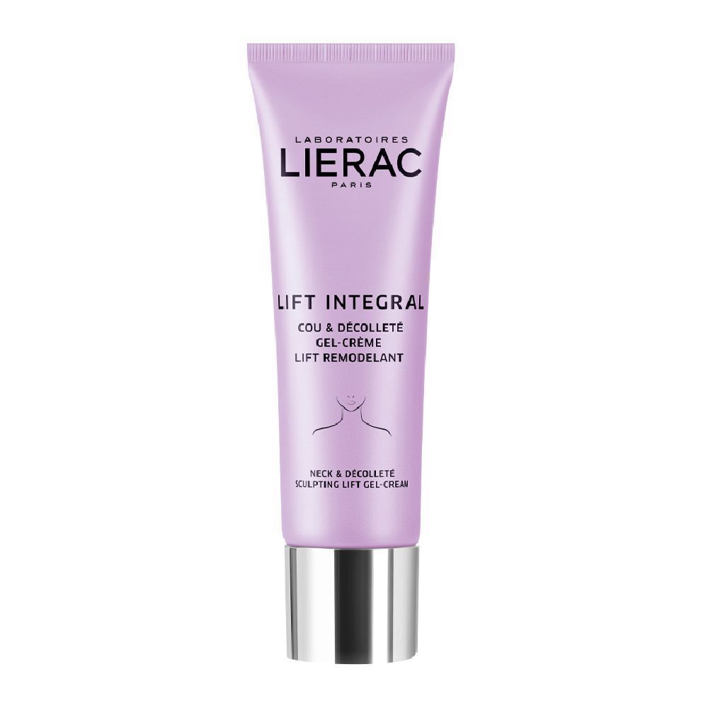 Lierac Lift Integral Gel-Creme für Hals & Dekolleté. Lila Tube mit silberner Kappe. Produktname und Logo sichtbar.
