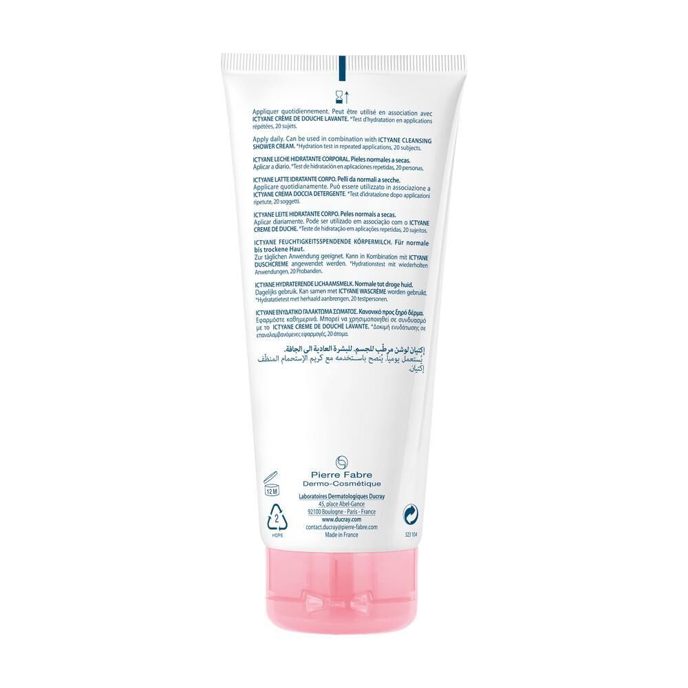 Rückseite der Tube. Text in mehreren Sprachen. Herstellerinformationen und Recycling-Symbole. Rosa Verschluss.