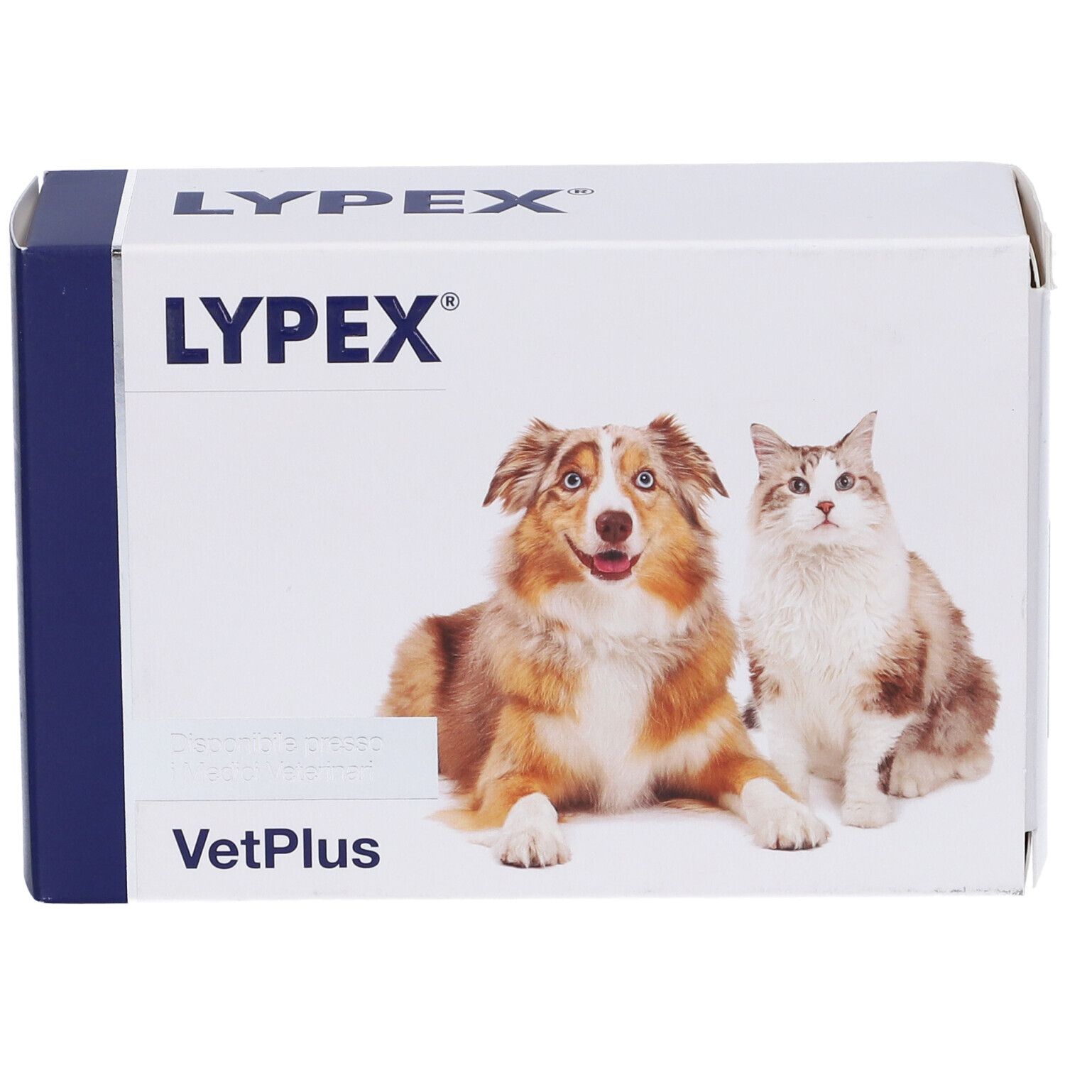 Boîte de Lypex. Un chien et un chat sont représentés. Le nom de la marque et VetPlus sont visibles.