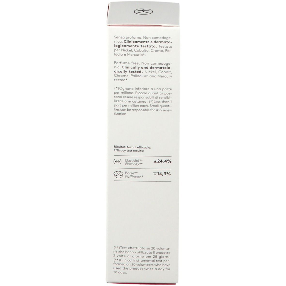 Karton. Text: Ohne Duftstoffe. Klinisch und dermatologisch getestet. Testergebnisse.