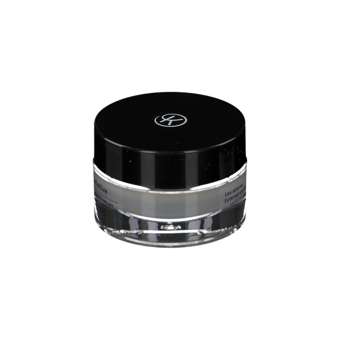 Crème pour les yeux KORFF. Pot en verre avec couvercle noir. Logo. Texte : Superlative, crème contour des yeux. Complexe nourrissant.