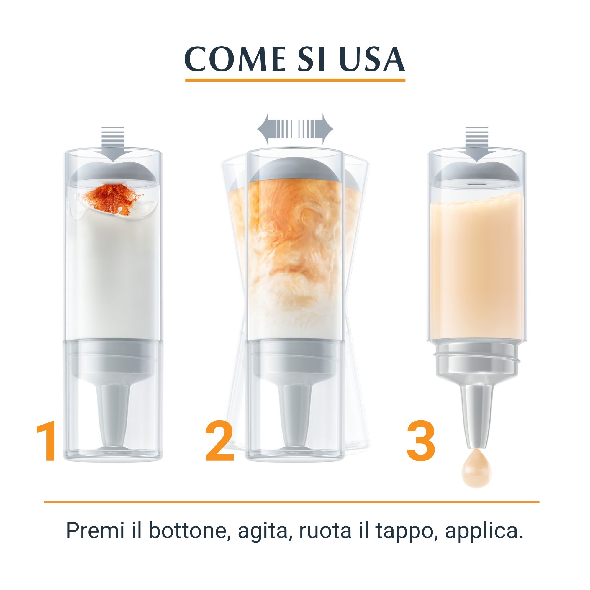 Utilisation: retirer le capuchon, presser, agiter, tourner, appliquer.
