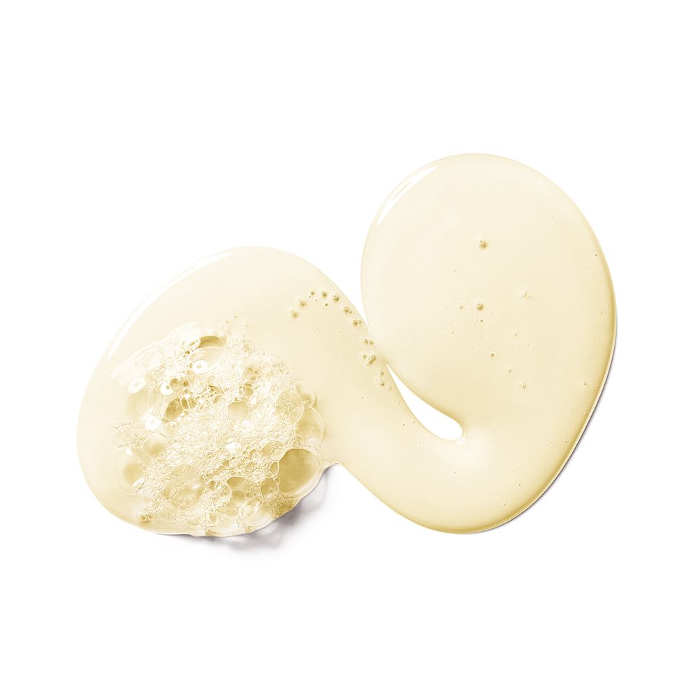 Substance gélifiée avec mousse. Couleur jaunâtre, forme ondulée.