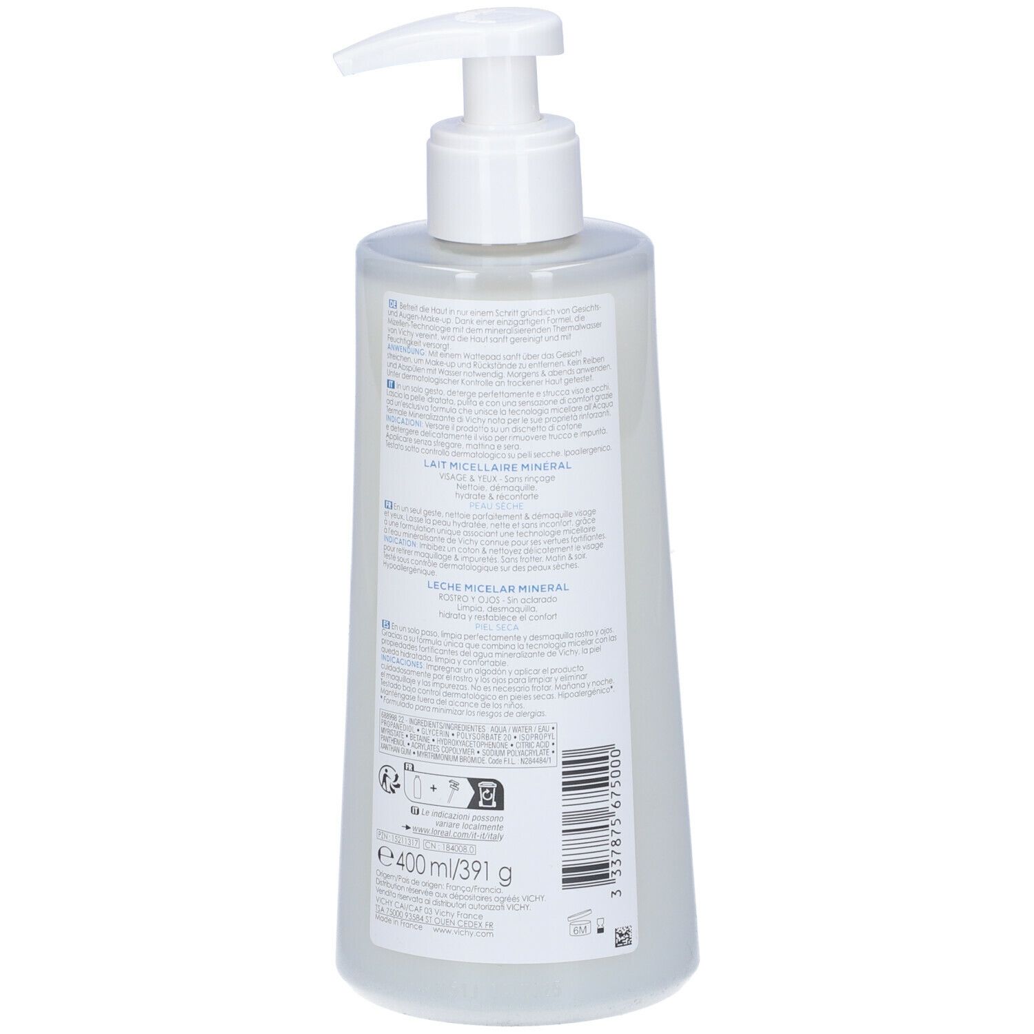 VICHY Pureté Thermale Minéral Micelles lait nettoyant pour peau sèche