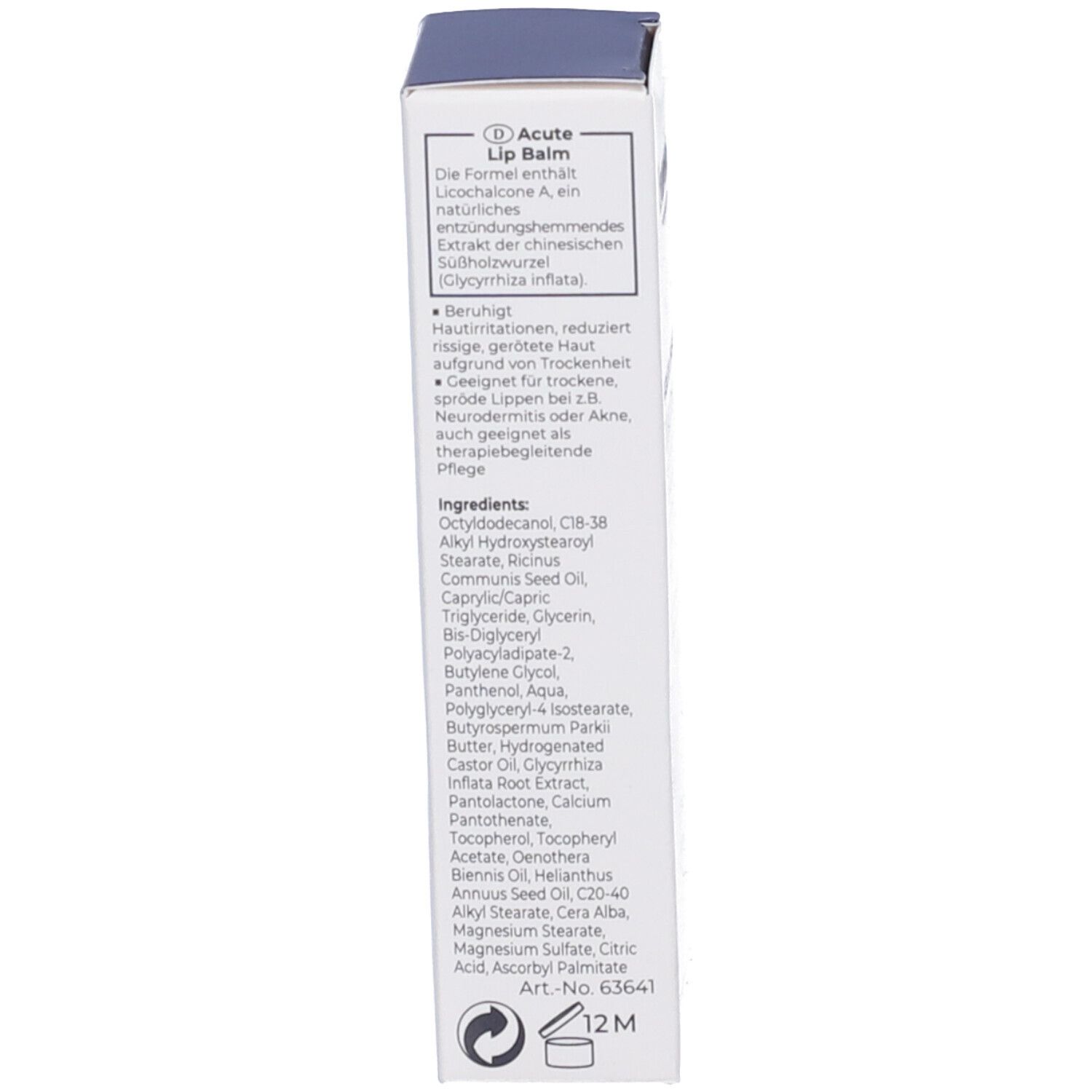Rückseite der Schachtel. Enthält Inhaltsstoffe und Informationen. Marke Eucerin.