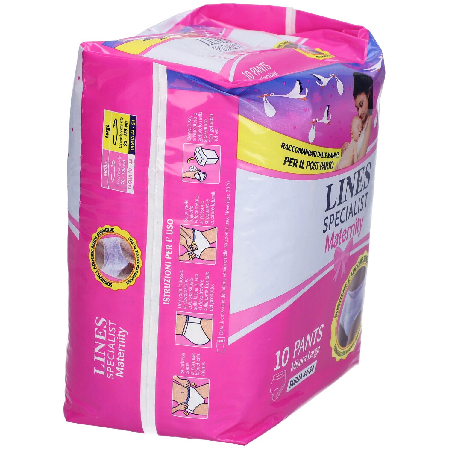 Paquet Lines Specialist Maternity Pants. Dos avec instructions et texte.