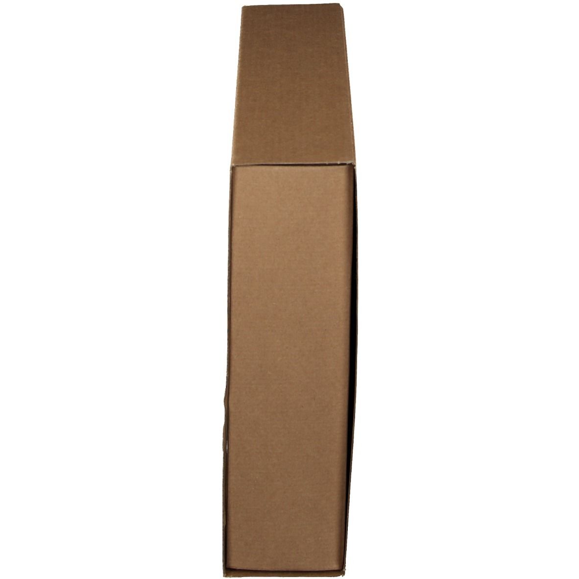 Braune, rechteckige Verpackung, hochkant. Der Deckel ist geschlossen.