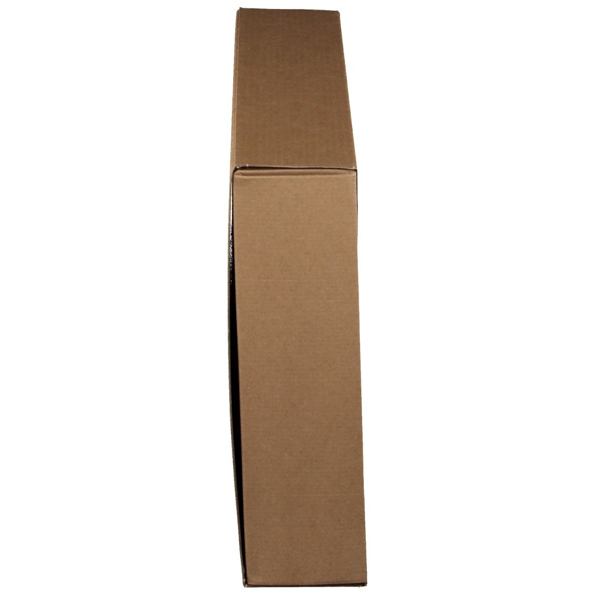 Braune, rechteckige Verpackung, hochkant. Der Deckel ist geschlossen.