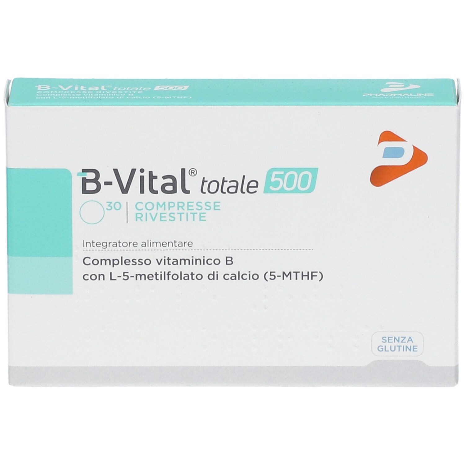 B-VITAL totale 500 Packung. Enthält 30 Tabletten. Aufschrift: Integratore alimentare, Compresso vitaminico B.