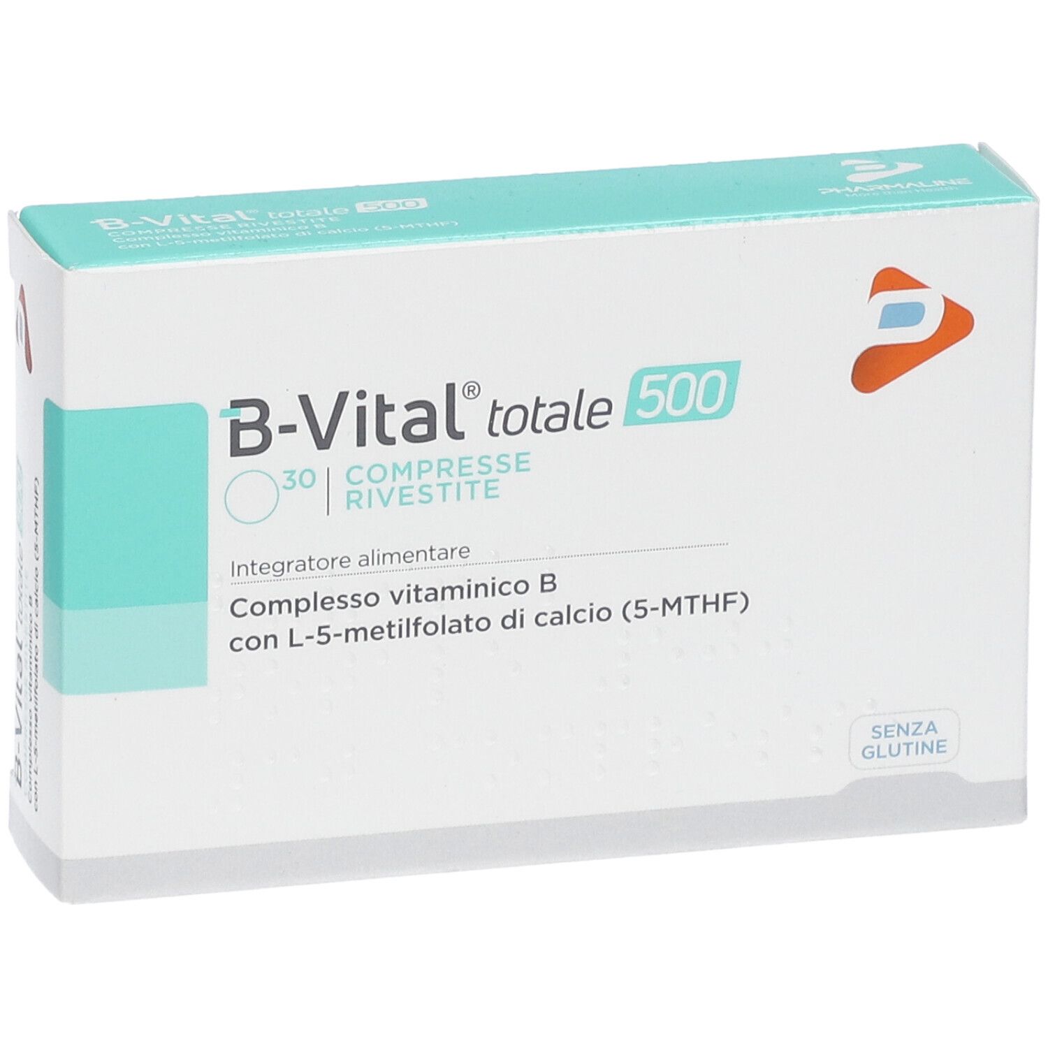 B-VITAL totale 500 Packung. Enthält 30 Tabletten. Aufschrift: Integratore alimentare, Compresso vitaminico B.