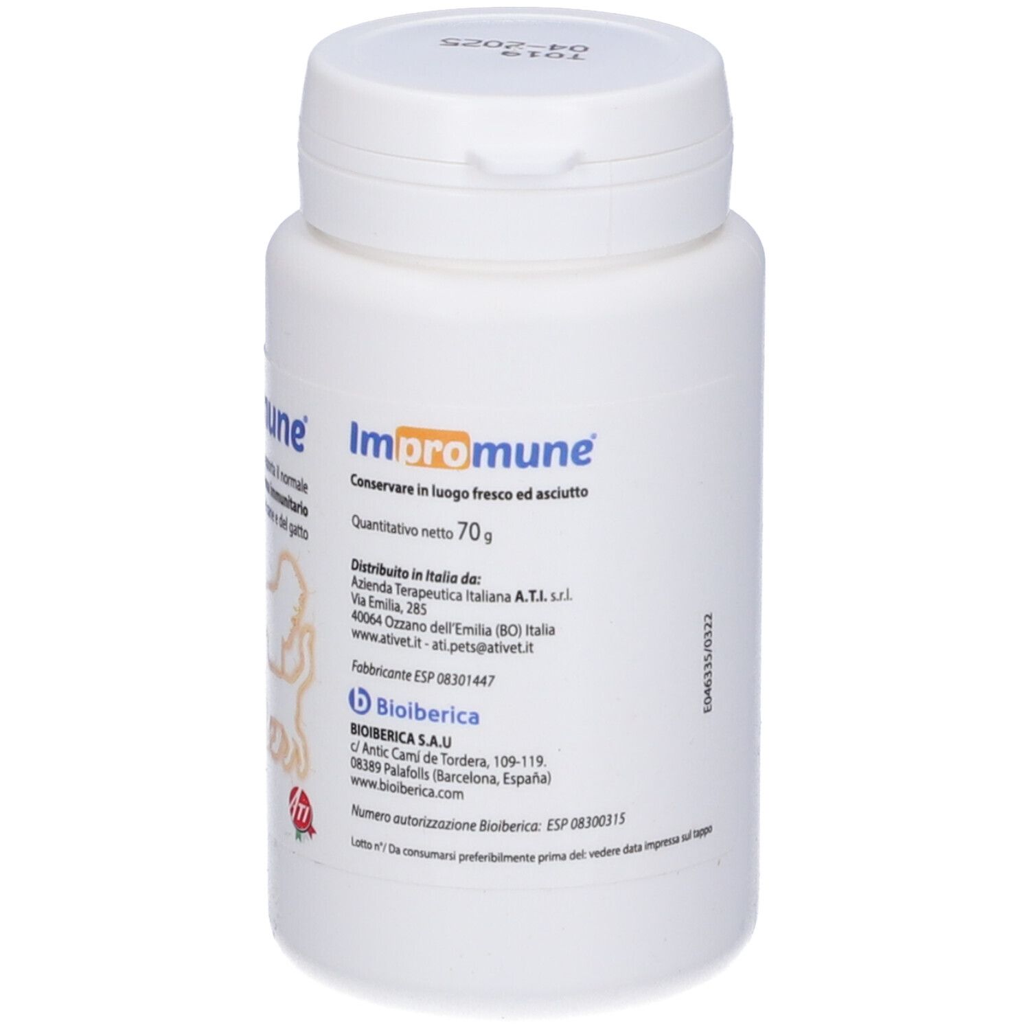 Impromune Behälter mit 70g zur Aufbewahrung von Tabletten für Hunde und Katzen.
