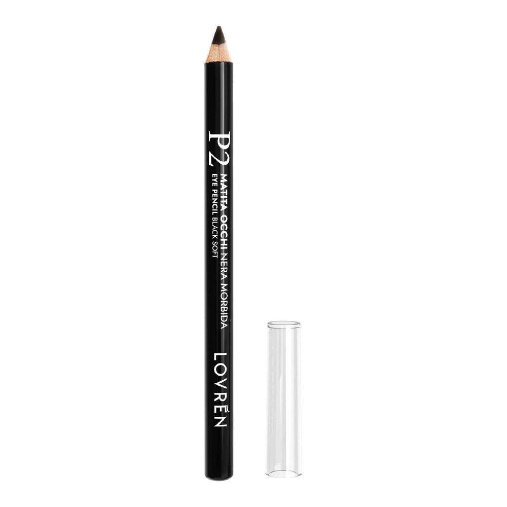 Crayon noir pour les yeux avec capuchon transparent. Inscription : P2 Matita Occhi Nera Morbida, Lovren.