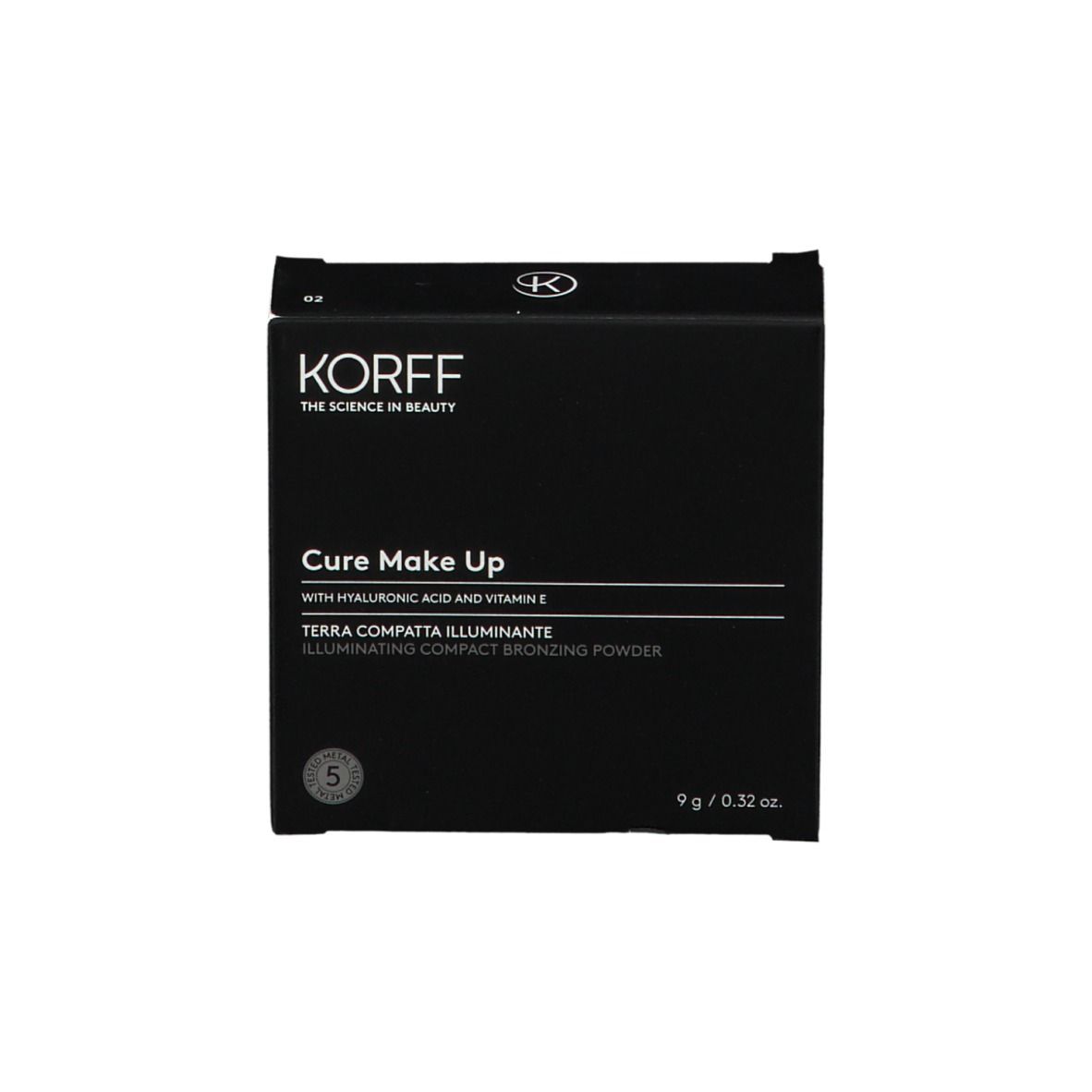 Schwarze Verpackung mit Produktnamen und Logo. Quadratische Form.