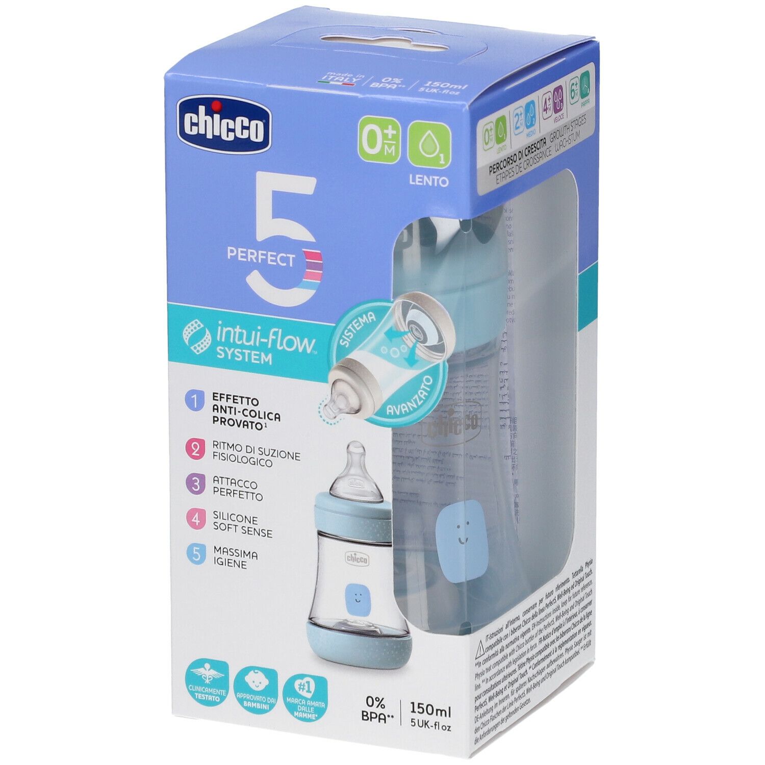 Chicco PERFECT 5 Flasche 150 ml Slow Flow 0+