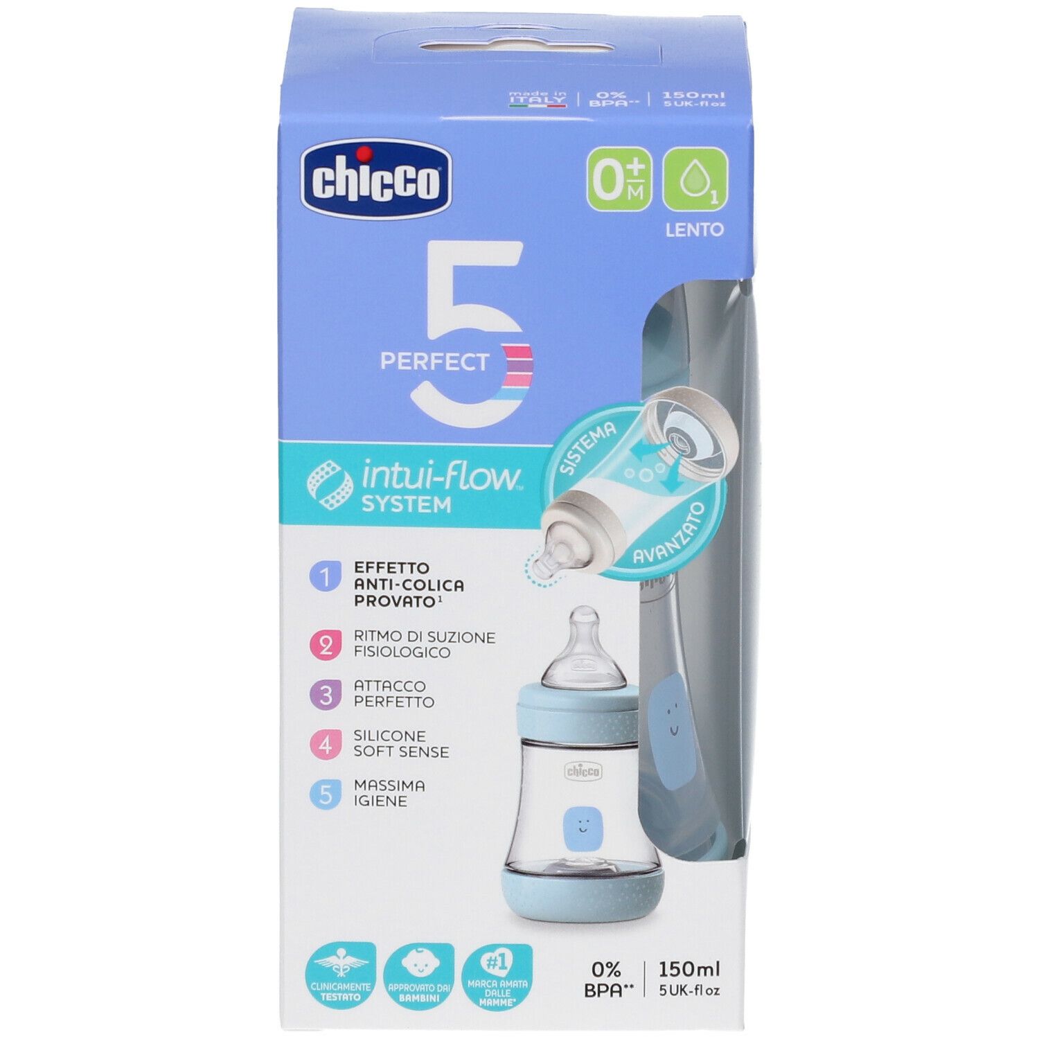 Chicco PERFECT 5 Flasche 150 ml Slow Flow 0+