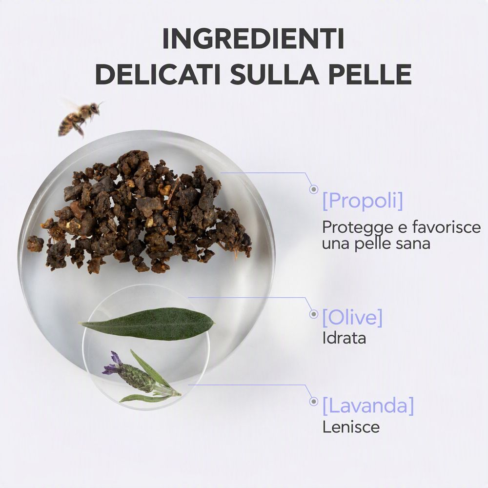 Zutaten: Propolis, Olive, Lavendel. Hautpflege-Inhaltsstoffe.