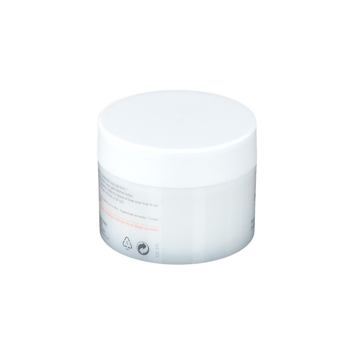 Pot blanc avec couvercle. Symboles sur l'étiquette.